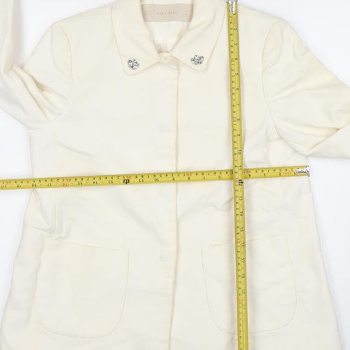 Zara Basic Women Ivory Cotton Blazer XS Regular Fit Single-Breasted
