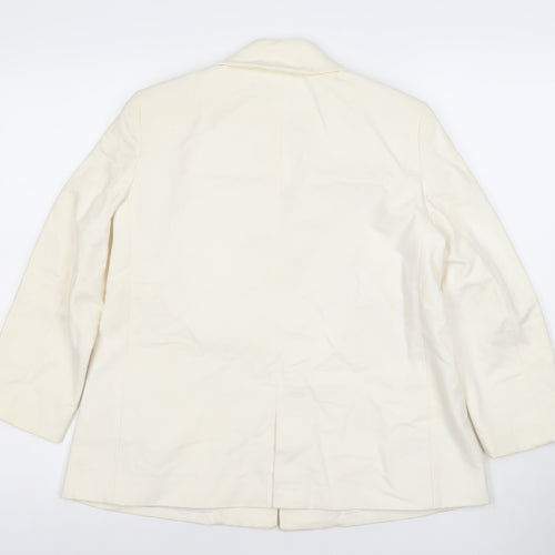 Zara Basic Women Ivory Cotton Blazer XS Regular Fit Single-Breasted