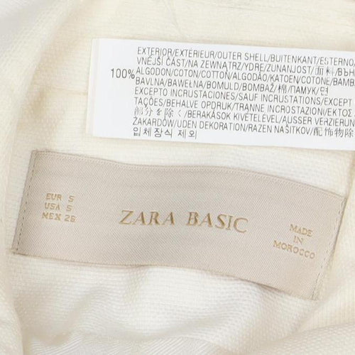 Zara Basic Women Ivory Cotton Blazer XS Regular Fit Single-Breasted