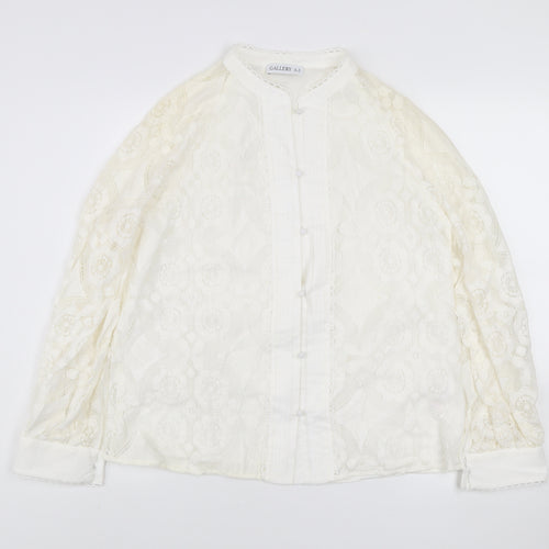 Gallery Women Ivory Lace Long Sleeve Button Blouse Size 14