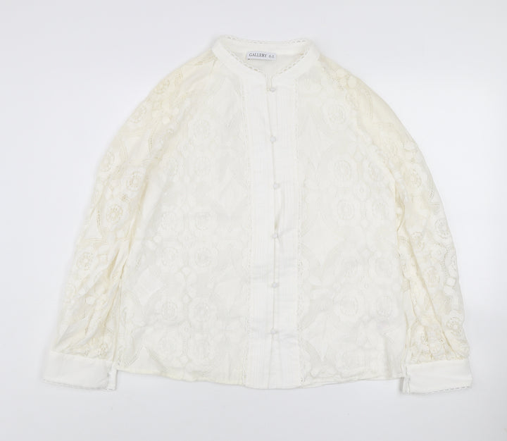 Gallery Women Ivory Lace Long Sleeve Button Blouse Size 14