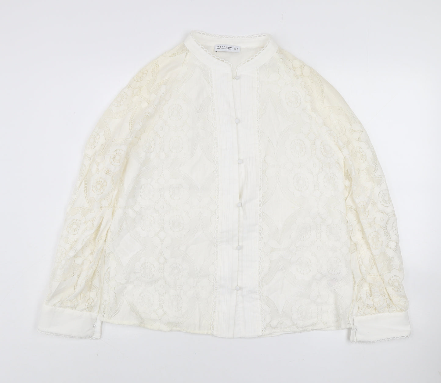 Gallery Women Ivory Lace Long Sleeve Button Blouse Size 14