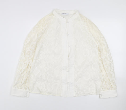 Gallery Women Ivory Lace Long Sleeve Button Blouse Size 14