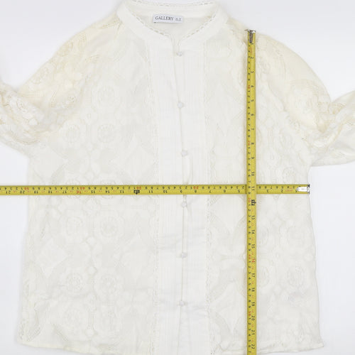 Gallery Women Ivory Lace Long Sleeve Button Blouse Size 14