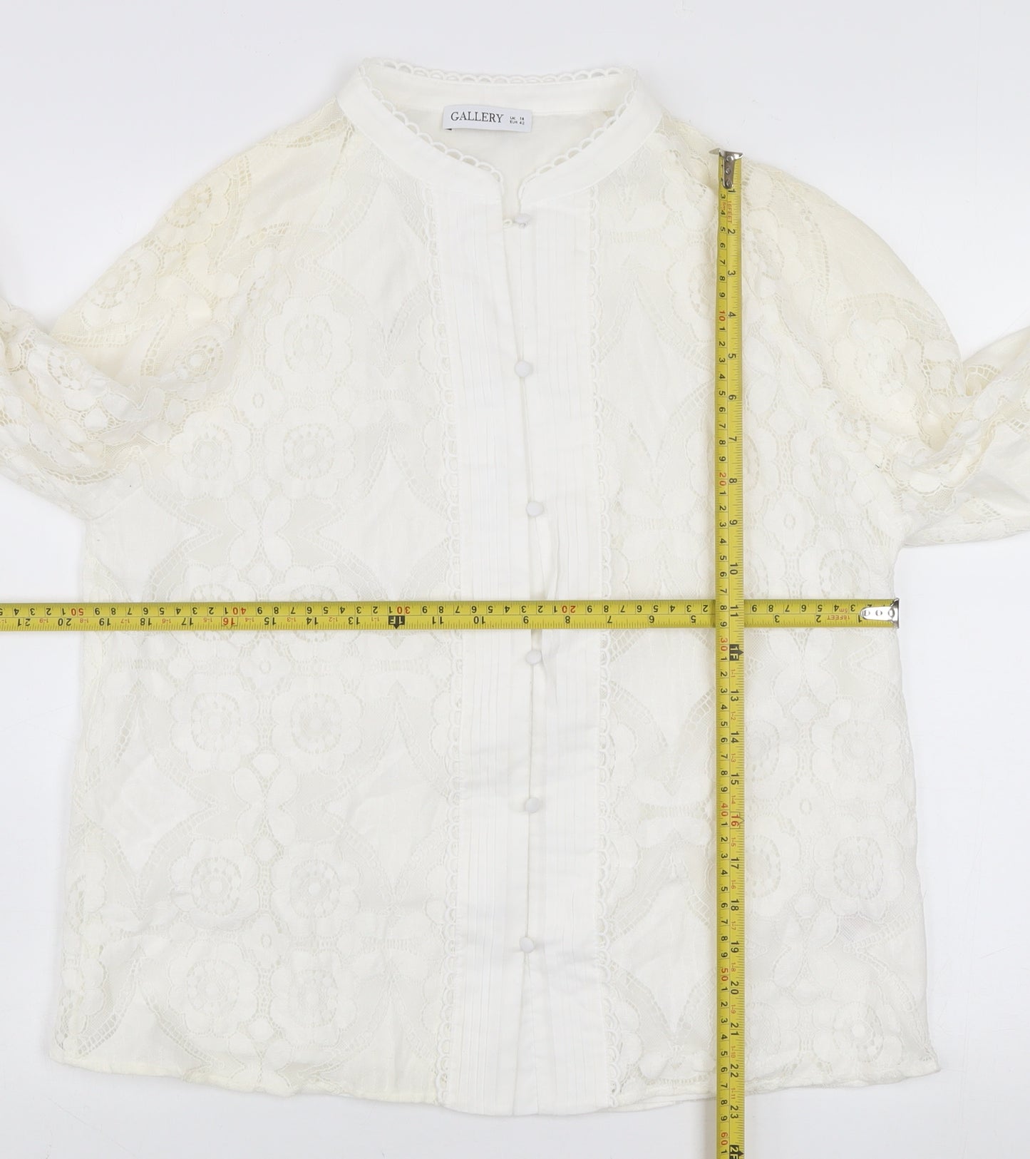 Gallery Women Ivory Lace Long Sleeve Button Blouse Size 14
