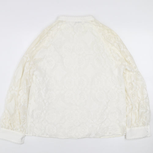 Gallery Women Ivory Lace Long Sleeve Button Blouse Size 14