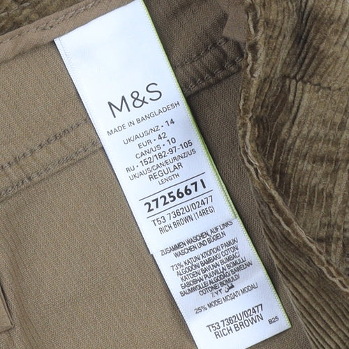 Marks and Spencer Men's Brown Corduroy Regular Fit Chino Trousers Size 14