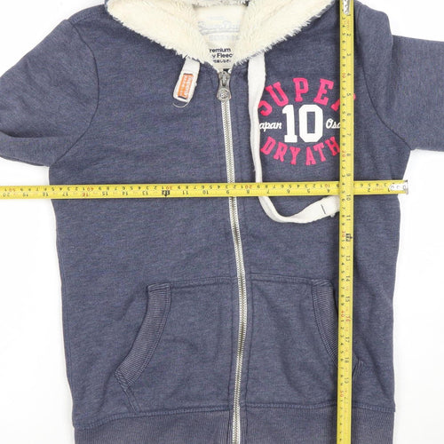 Superdry Women Blue Full Zip Hoodie Small Fleece Lined Casual