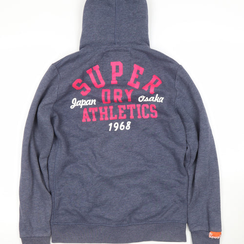 Superdry Women Blue Full Zip Hoodie Small Fleece Lined Casual