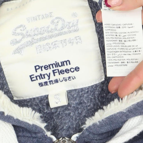 Superdry Women Blue Full Zip Hoodie Small Fleece Lined Casual