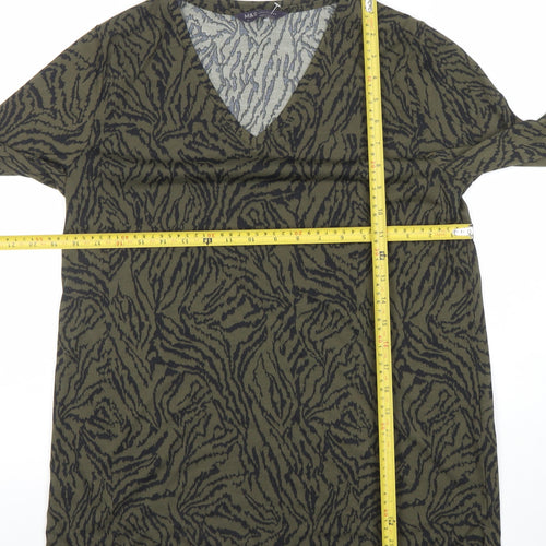 Marks and Spencer Women's Green Animal Print V-Neck Jersey Top Size 10