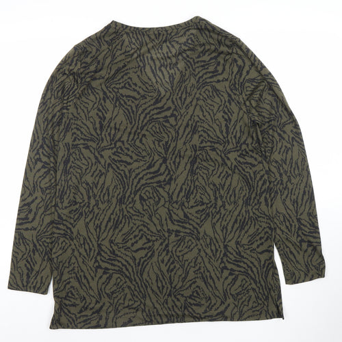 Marks and Spencer Women's Green Animal Print V-Neck Jersey Top Size 10