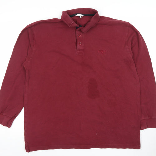 Cotton Traders Men's Crimson Long Sleeve Polo Shirt Size L 100% Cotton