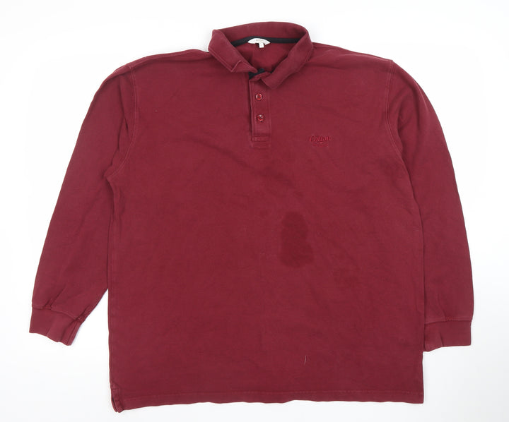 Cotton Traders Men's Crimson Long Sleeve Polo Shirt Size L 100% Cotton
