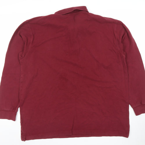 Cotton Traders Men's Crimson Long Sleeve Polo Shirt Size L 100% Cotton