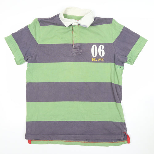 Howick Men's Green Striped Rugby Polo Shirt Size L Cotton