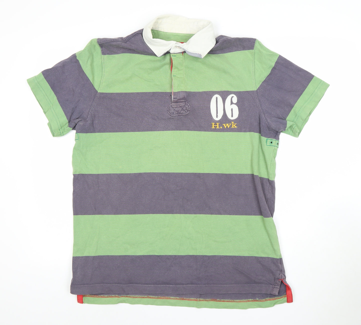 Howick Men's Green Striped Rugby Polo Shirt Size L Cotton