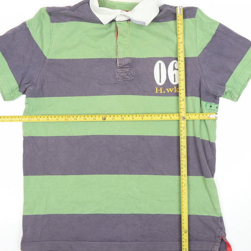 Howick Men's Green Striped Rugby Polo Shirt Size L Cotton