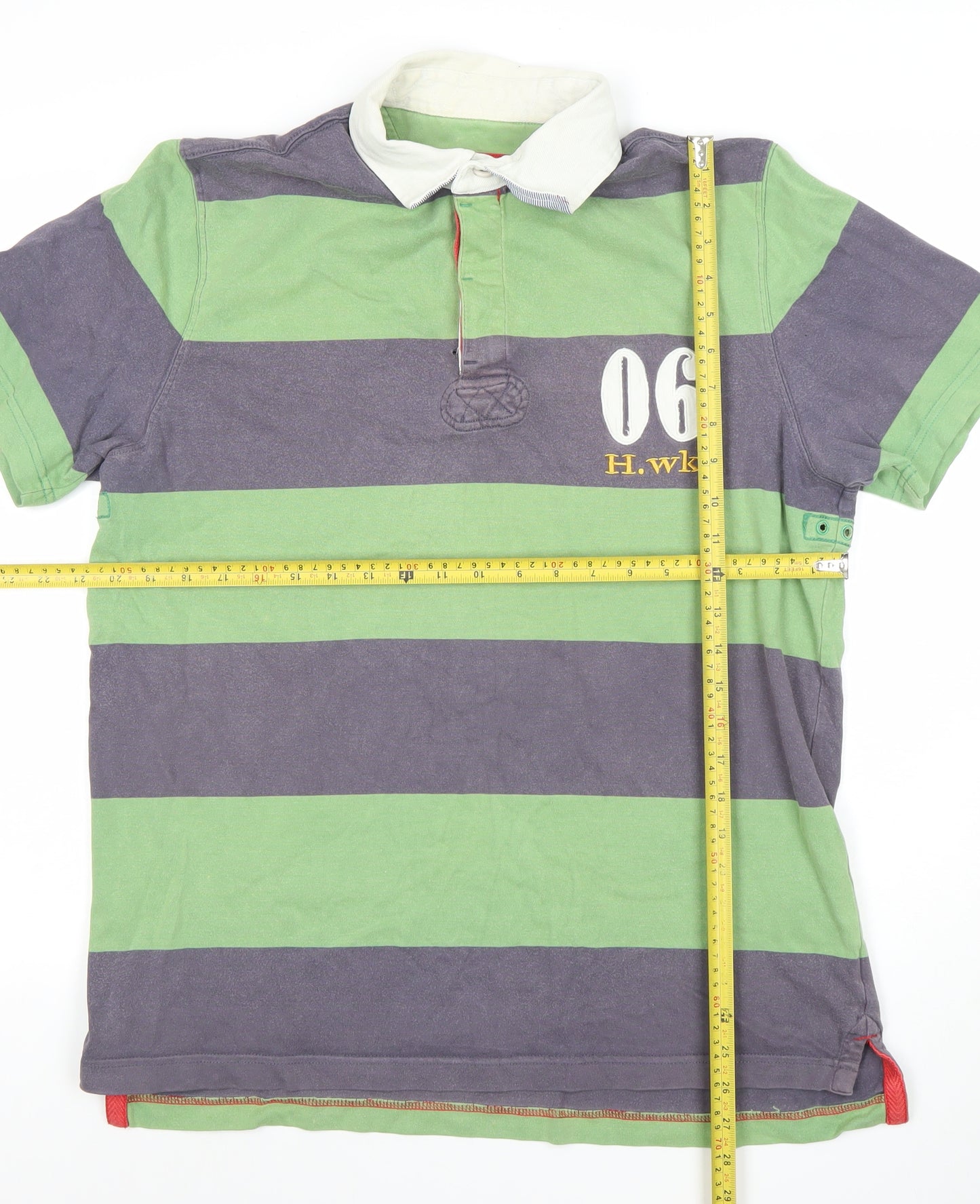 Howick Men's Green Striped Rugby Polo Shirt Size L Cotton