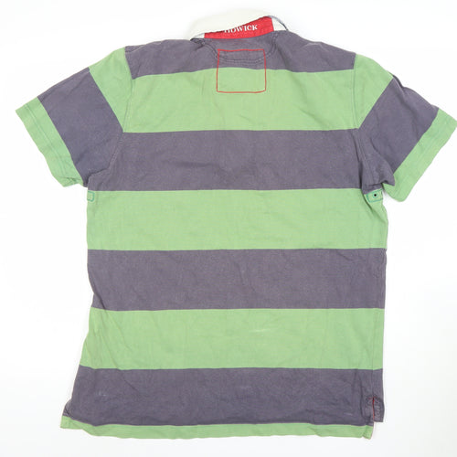 Howick Men's Green Striped Rugby Polo Shirt Size L Cotton