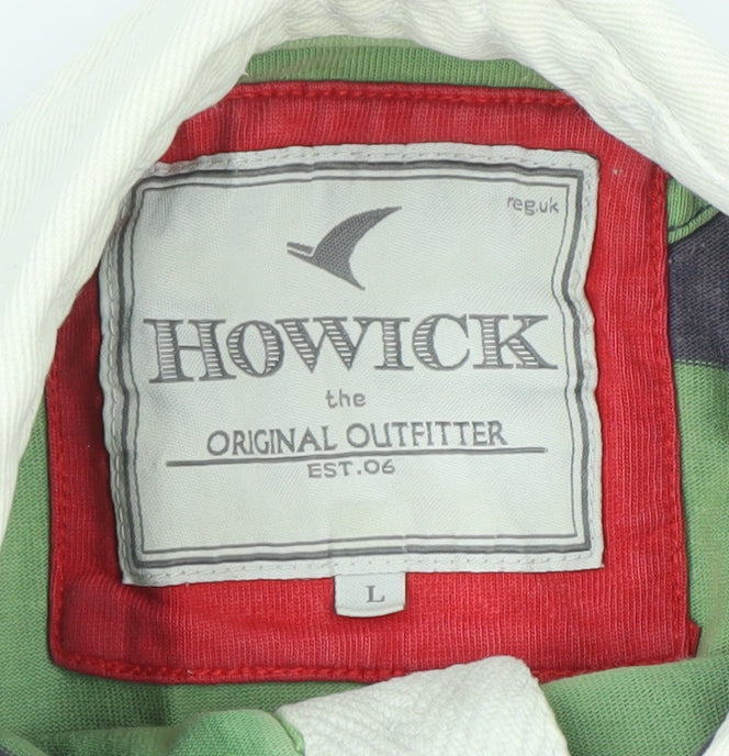 Howick Men's Green Striped Rugby Polo Shirt Size L Cotton