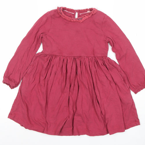 Mini Boden Girls Red Cotton A-Line Long Sleeve Ruffle Dress 5 Years