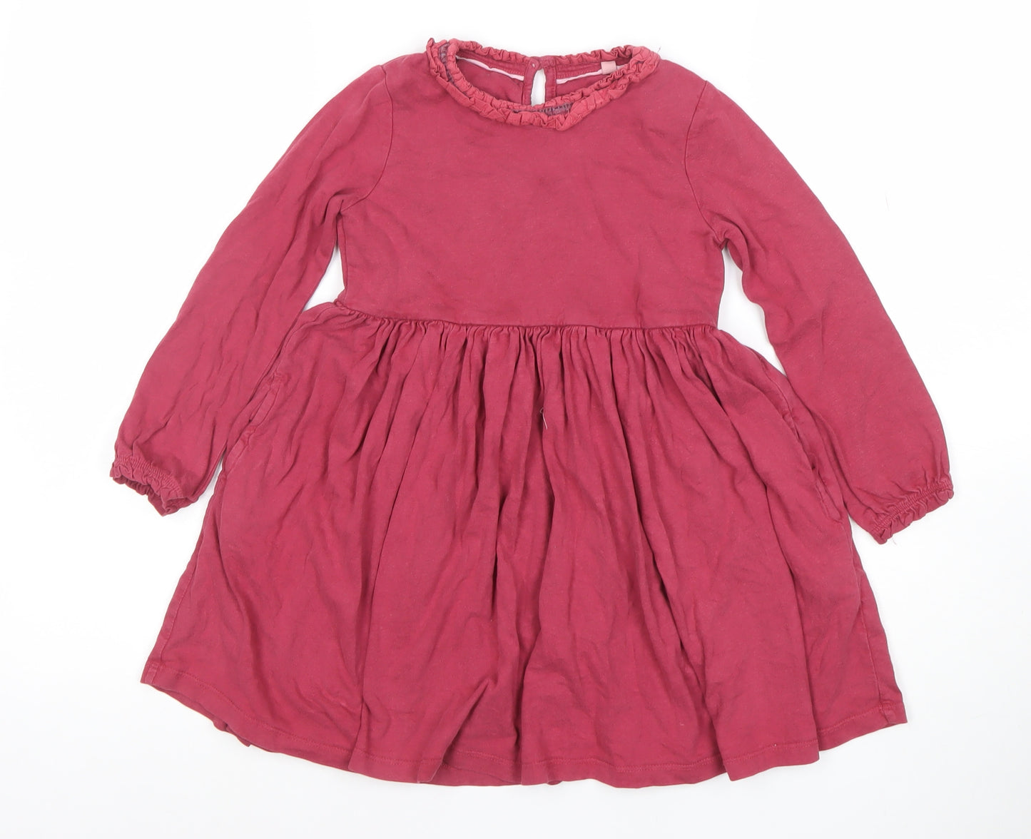 Mini Boden Girls Red Cotton A-Line Long Sleeve Ruffle Dress 5 Years