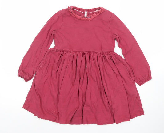 Mini Boden Girls Red Cotton A-Line Long Sleeve Ruffle Dress 5 Years