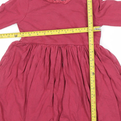 Mini Boden Girls Red Cotton A-Line Long Sleeve Ruffle Dress 5 Years