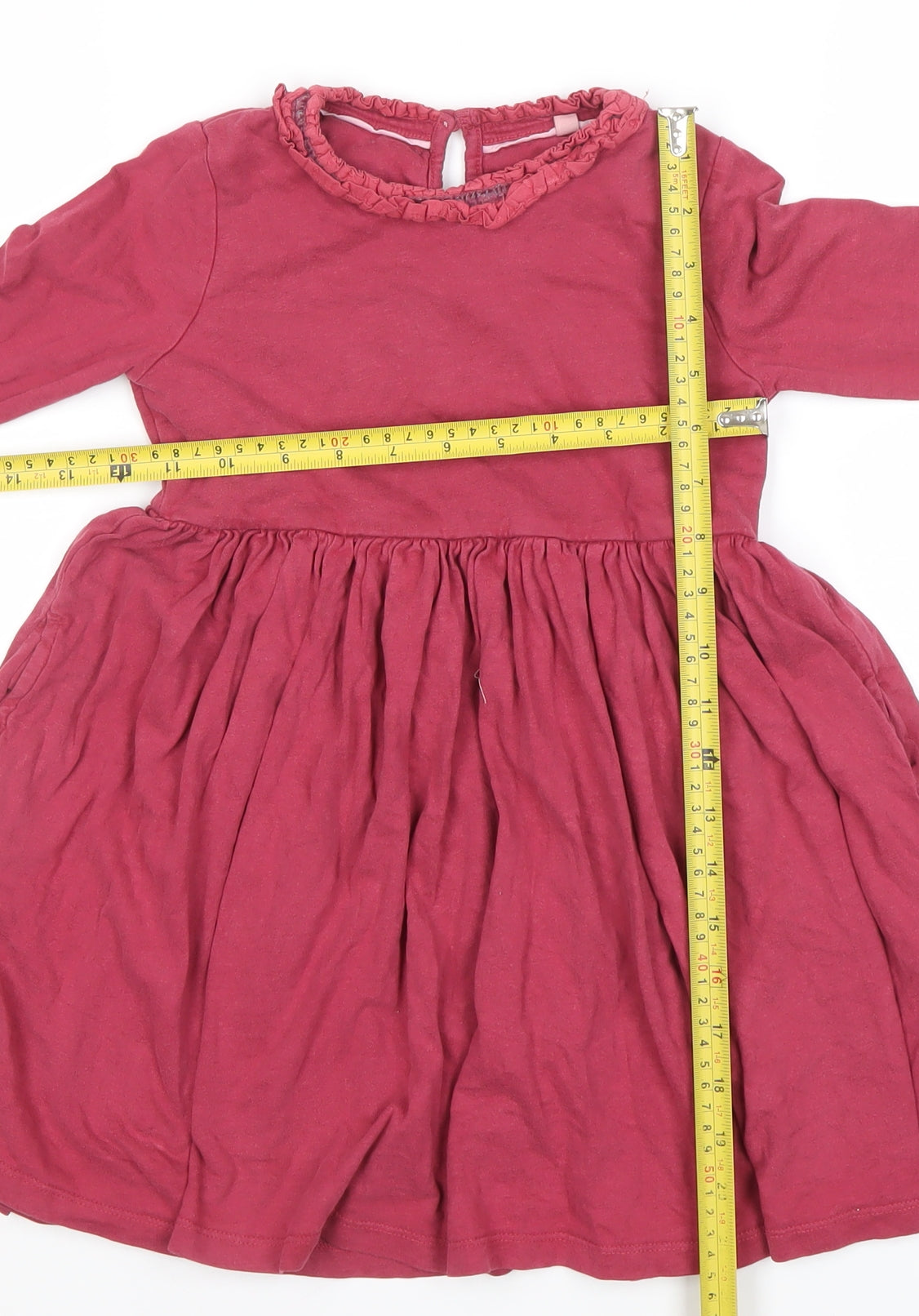 Mini Boden Girls Red Cotton A-Line Long Sleeve Ruffle Dress 5 Years
