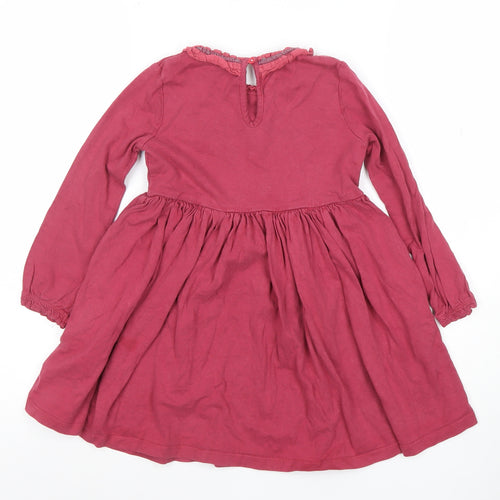Mini Boden Girls Red Cotton A-Line Long Sleeve Ruffle Dress 5 Years