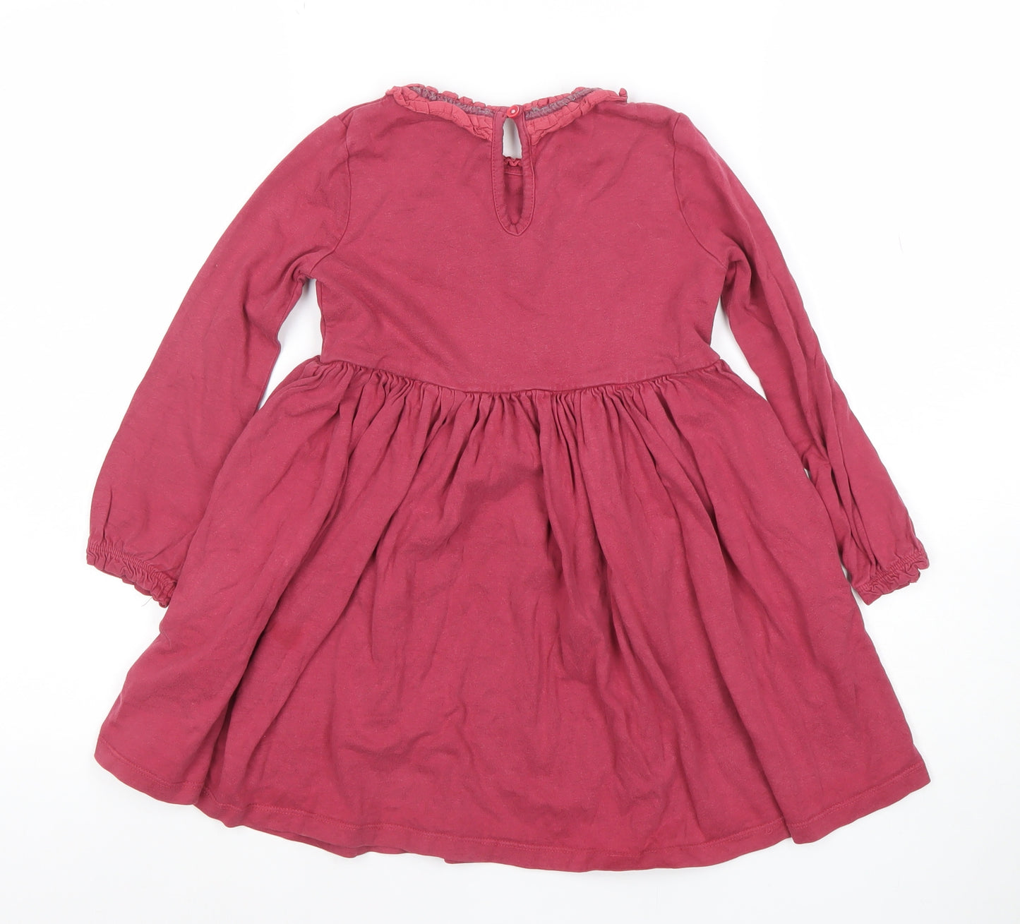 Mini Boden Girls Red Cotton A-Line Long Sleeve Ruffle Dress 5 Years