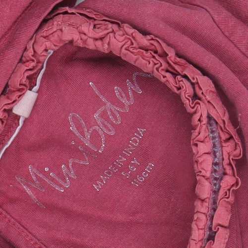 Mini Boden Girls Red Cotton A-Line Long Sleeve Ruffle Dress 5 Years