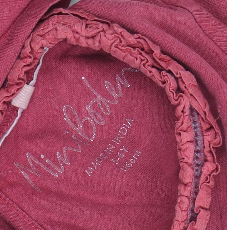 Mini Boden Girls Red Cotton A-Line Long Sleeve Ruffle Dress 5 Years