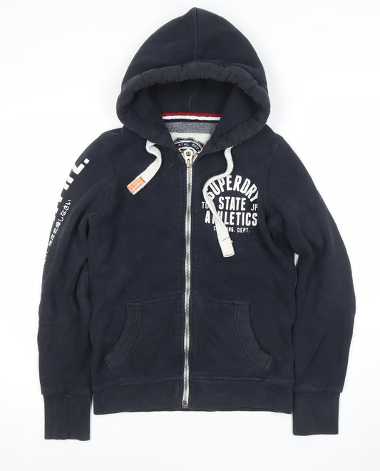 Superdry Men's Blue Full Zip Hoodie Size S Athletic Graphic