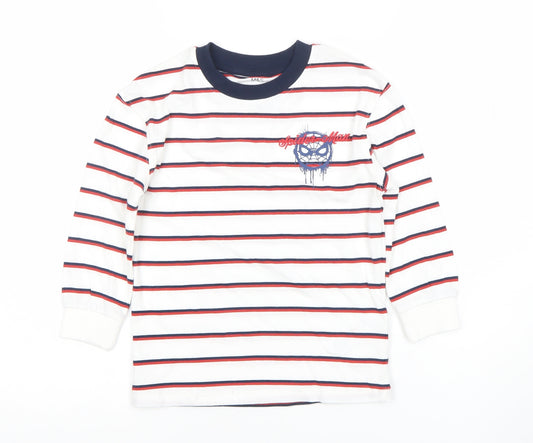 Marks & Spencer Boys White Striped Spider-Man Long Sleeve T-Shirt 3-4 Years