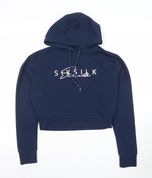 SikSilk Women's Navy Blue Cropped Hoodie UK 12 Logo Pullover