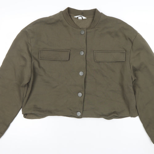 H&M Women Khaki Green Button Cardigan Sweatshirt M Cotton Blend