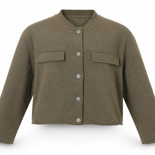 H&M Women Khaki Green Button Cardigan Sweatshirt M Cotton Blend