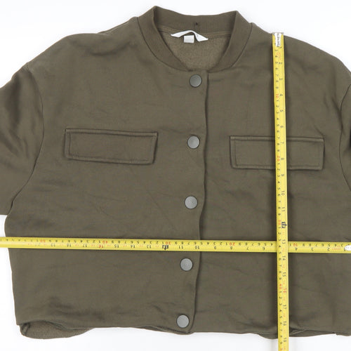 H&M Women Khaki Green Button Cardigan Sweatshirt M Cotton Blend