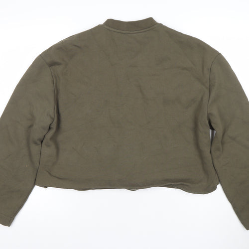 H&M Women Khaki Green Button Cardigan Sweatshirt M Cotton Blend