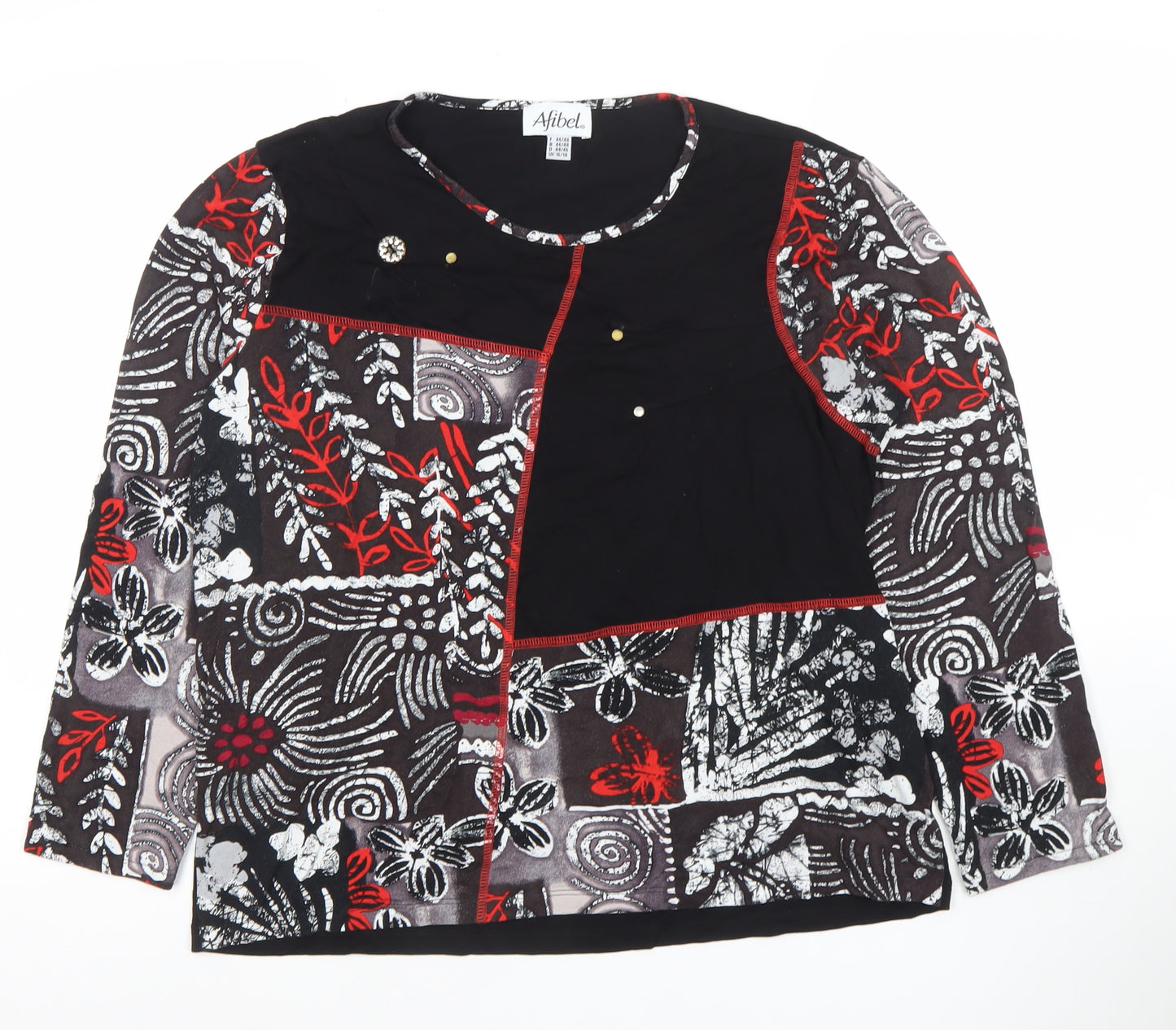 Afibel Women's Black Multicoloured Floral Long Sleeve Tunic Top UK 16/18