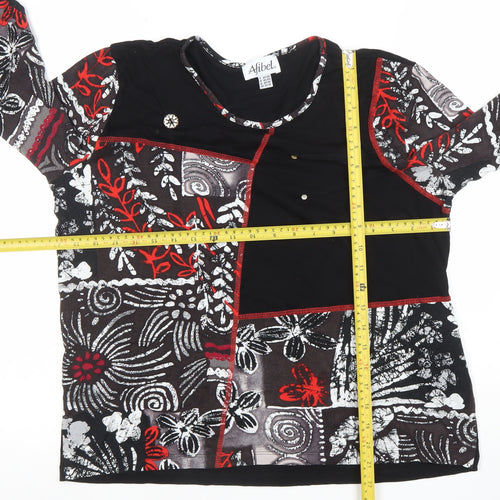 Afibel Women's Black Multicoloured Floral Long Sleeve Tunic Top UK 16/18