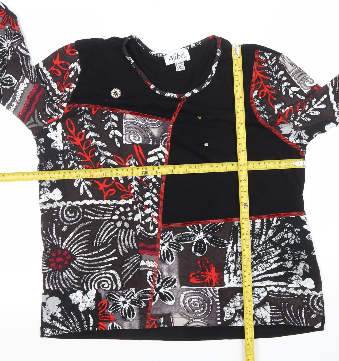 Afibel Women's Black Multicoloured Floral Long Sleeve Tunic Top UK 16/18