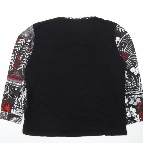 Afibel Women's Black Multicoloured Floral Long Sleeve Tunic Top UK 16/18