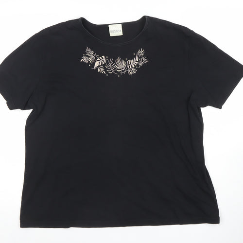 Eastex Women’s Black Floral Embroidered Cotton T-Shirt Size L