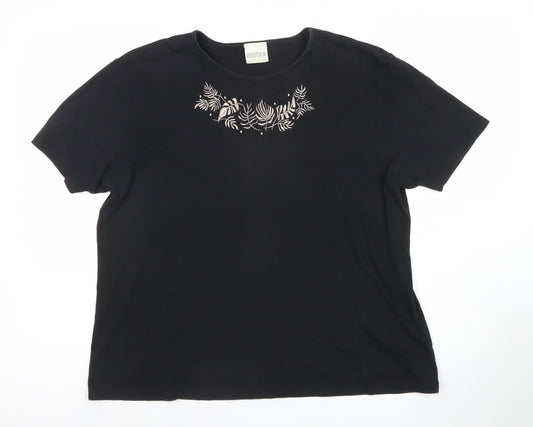 Eastex Women’s Black Floral Embroidered Cotton T-Shirt Size L