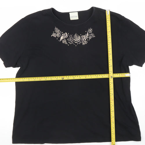 Eastex Women’s Black Floral Embroidered Cotton T-Shirt Size L