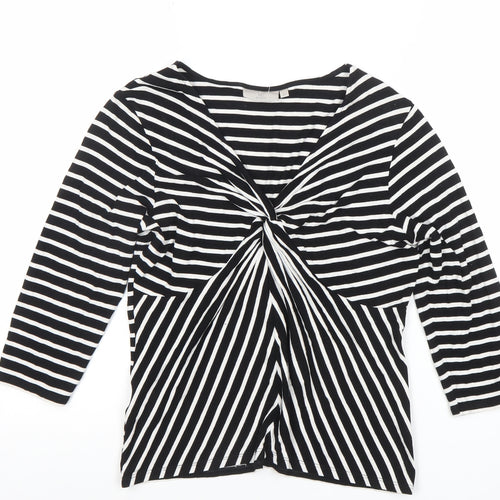 CC Petite Black & White Striped Viscose Top V-Neck Twist Front M