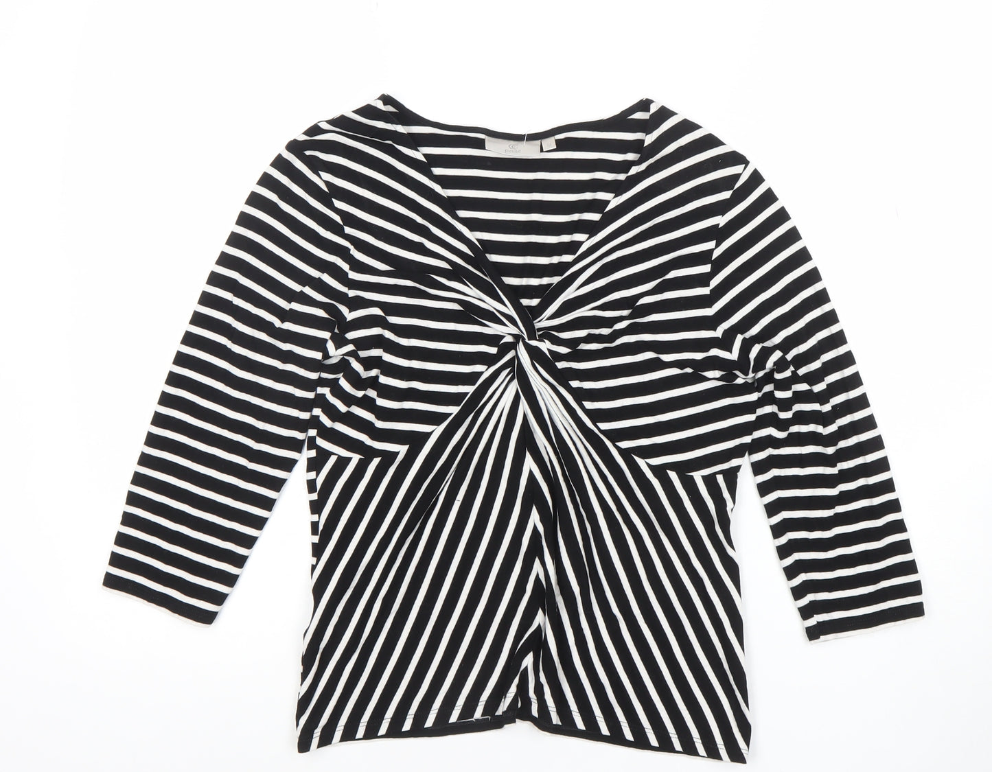CC Petite Black & White Striped Viscose Top V-Neck Twist Front M